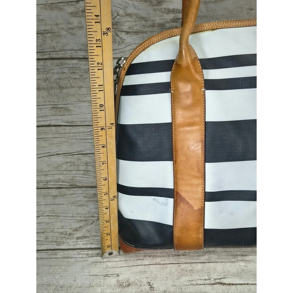 COACH Bleecker Striped Preston Satchel F30173 Black White Leather Trim Vintage